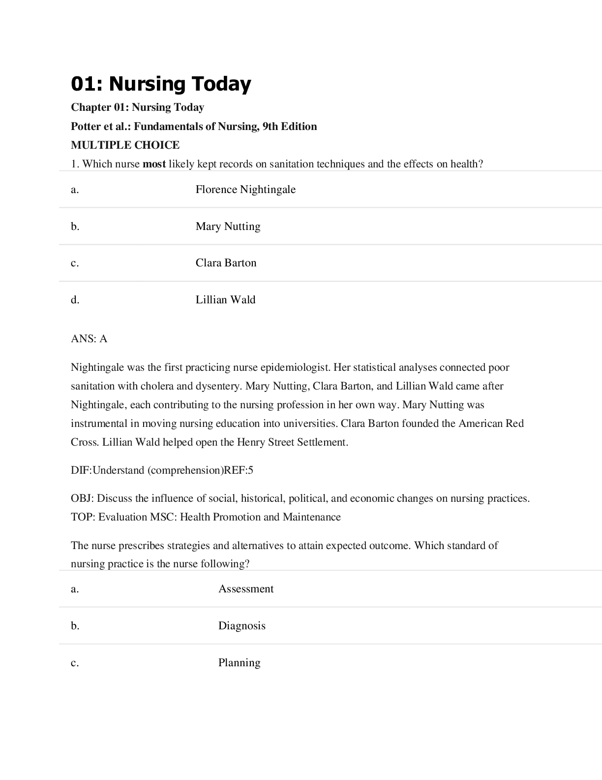 Preview of Test Bank-2021 Updated-Fundamentals of Nursing 9Ed Potter & Perry VII Full Version